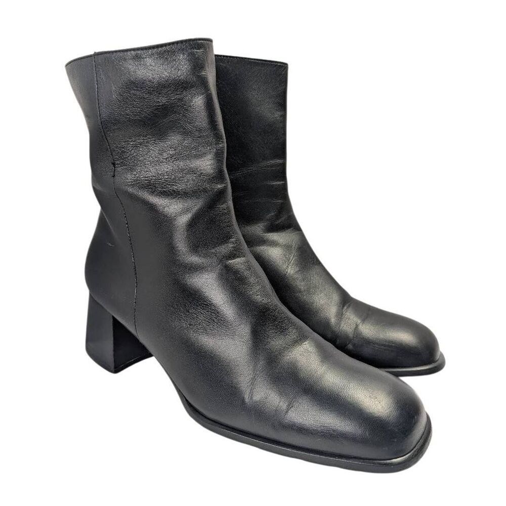 Rockport Refined Black Leather Ankle Boot square toe block heel
